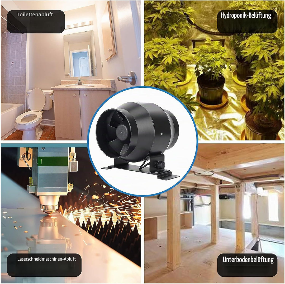 DUCTURBO Rohrventilator 100mm Regelbar, 275m³/h Inline-Kanalventilator Abluftventilator Ideal Rohrlü