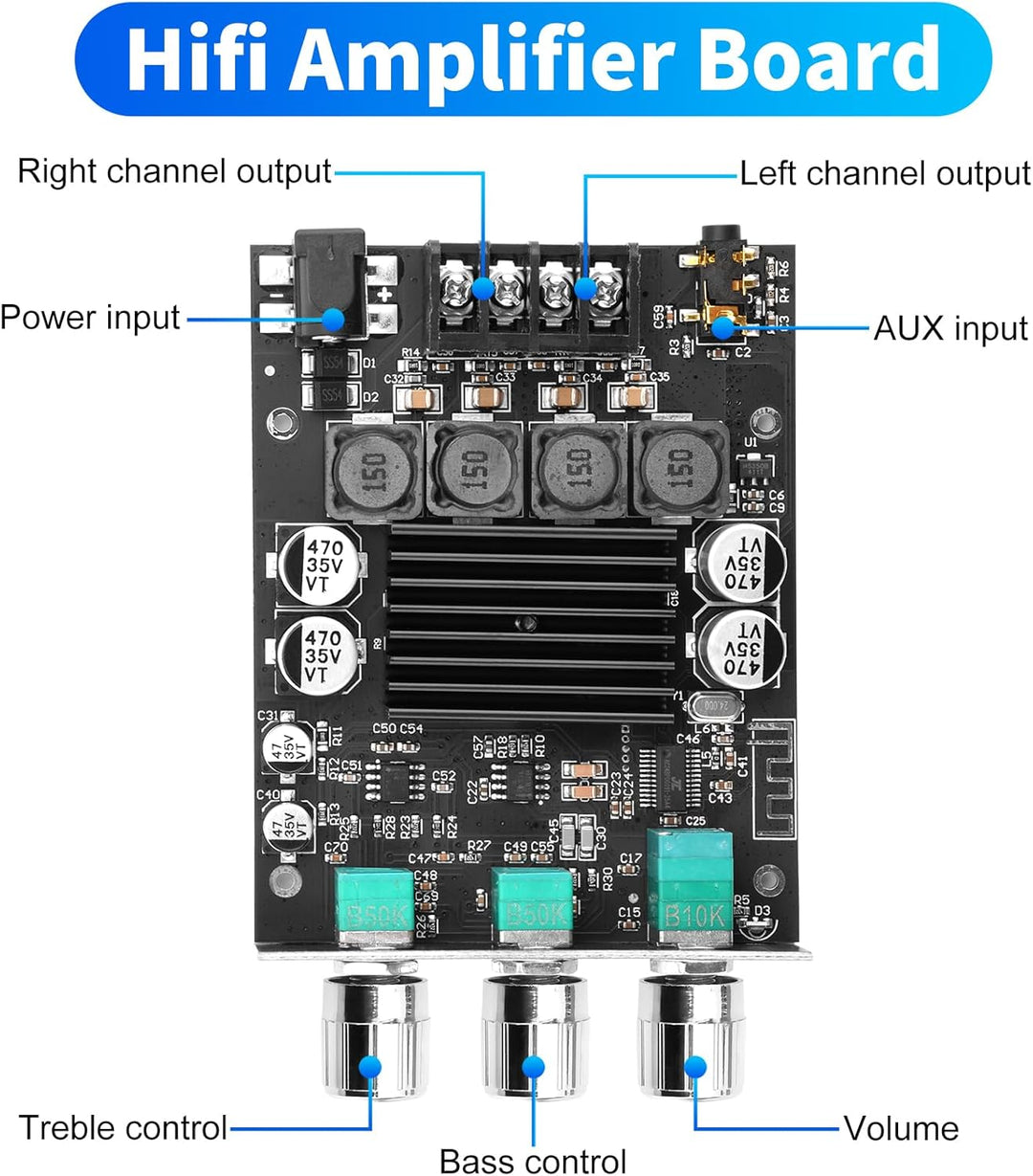 KKMOL 1002MT 2x100W Bluetooth 5.0 Stereo Verstärker Board 12-24V 2.0-Kanal Stereo Audio Empfänger Le