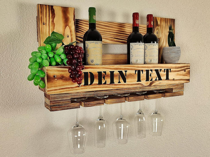Weinregal Palette beflammt vintage für 5 Weingläser incl. Aufhängung Schrauben &