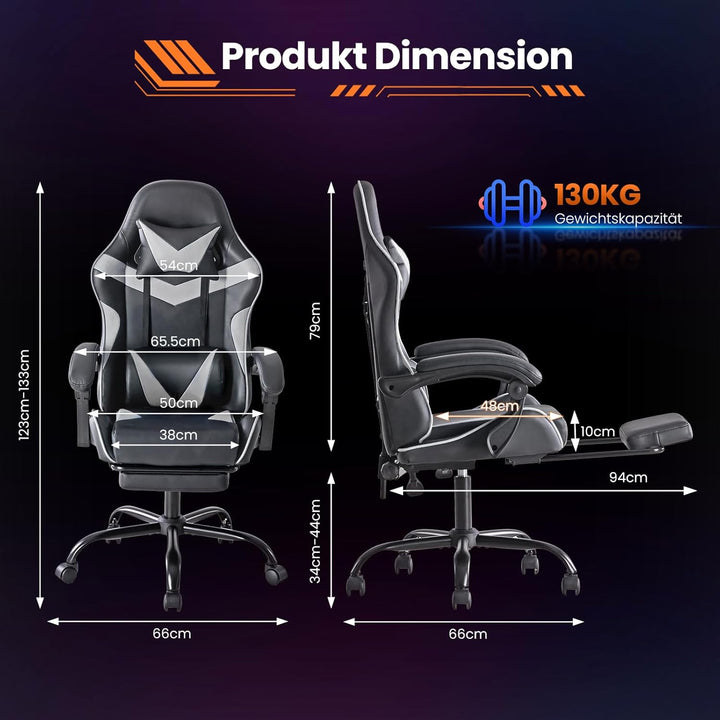 Sweetcrispy Gaming Stuhl, Gaming Chair mit Fussstütze Kopfstütze Lendenwirbelstütze, Ergonomischer P
