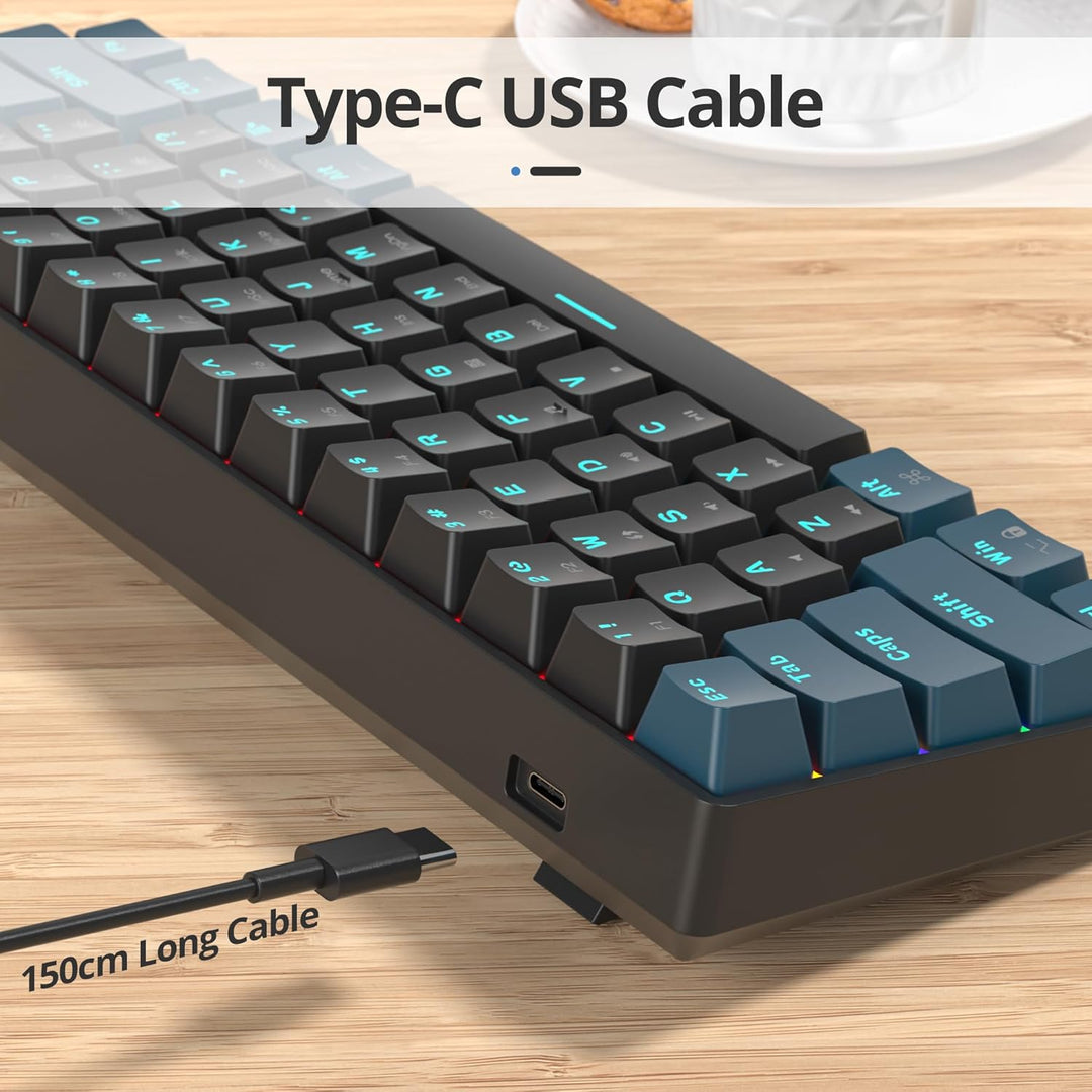 SbocKeeb Gaming Tastatur Mechanische, Mini Tastatur 60 Prozent Amerïka QWERTY, 61 Tasten Kabelgebund