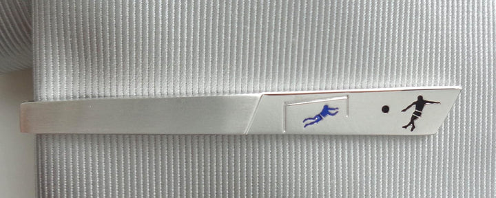 Fussball Krawattennadel Krawattenklammer silbern + blau schwarz gelackt ca. 7 cm langmade in Germany