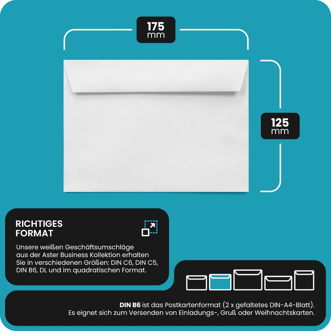 Netuno 500 Briefumschläge Weiss DIN B6 12,5 x 17,5 cm 100g Aster Business Briefkuverts haftklebend o