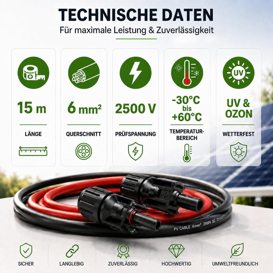 Offgridtec 15m 6mm² Profi-Verbindungskabel mit PV-Stecker, 15m