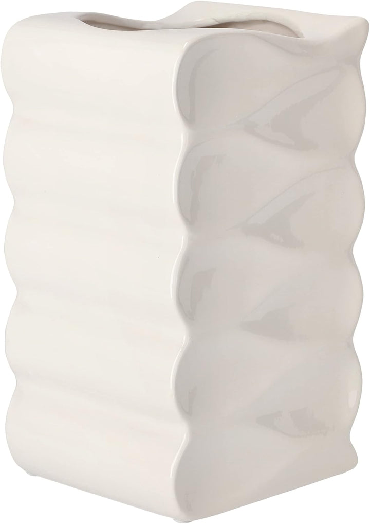 KOTARBAU® Blumentopf Blumenvase aus Keramik Meereswellen Glasiert 26 cm Weiss Höhe 26 cm Weiss, Höhe