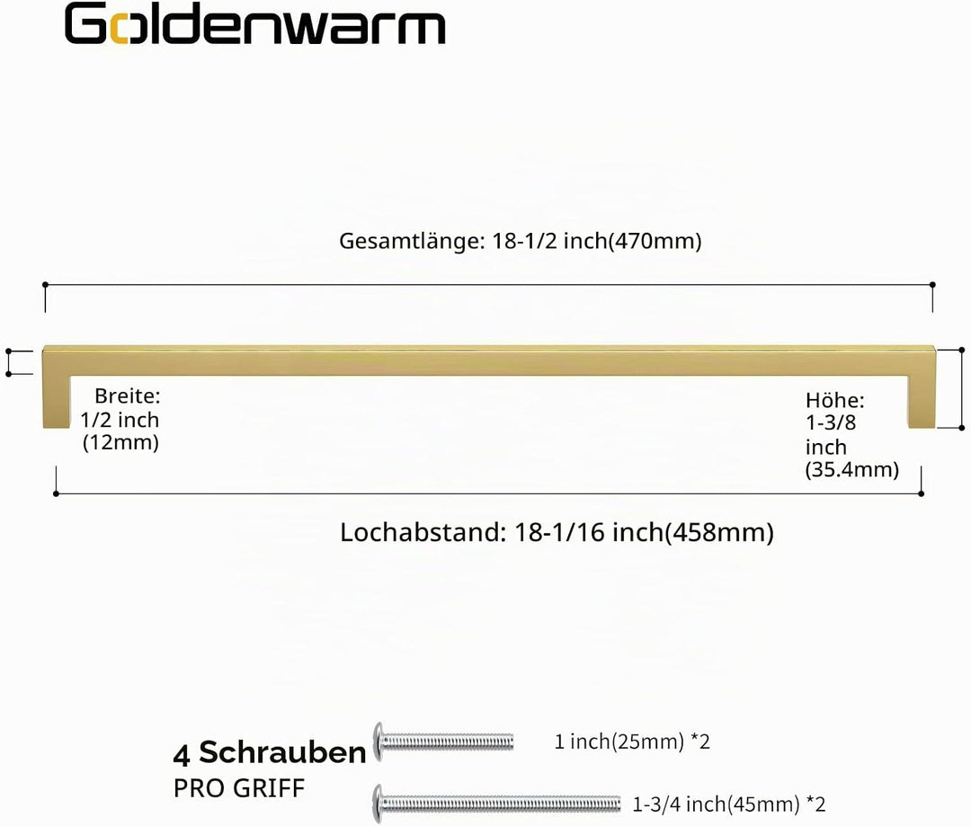 Goldenwarm 10 Stück Möbelgriffe Küchengriffe Edelstahl Griffe Möbel Gold LSJ12GD458 Türgriffe Küche