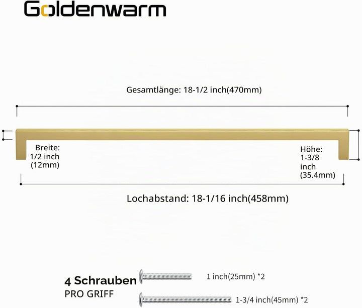 Goldenwarm 10 Stück Möbelgriffe Küchengriffe Edelstahl Griffe Möbel Gold LSJ12GD458 Türgriffe Küche