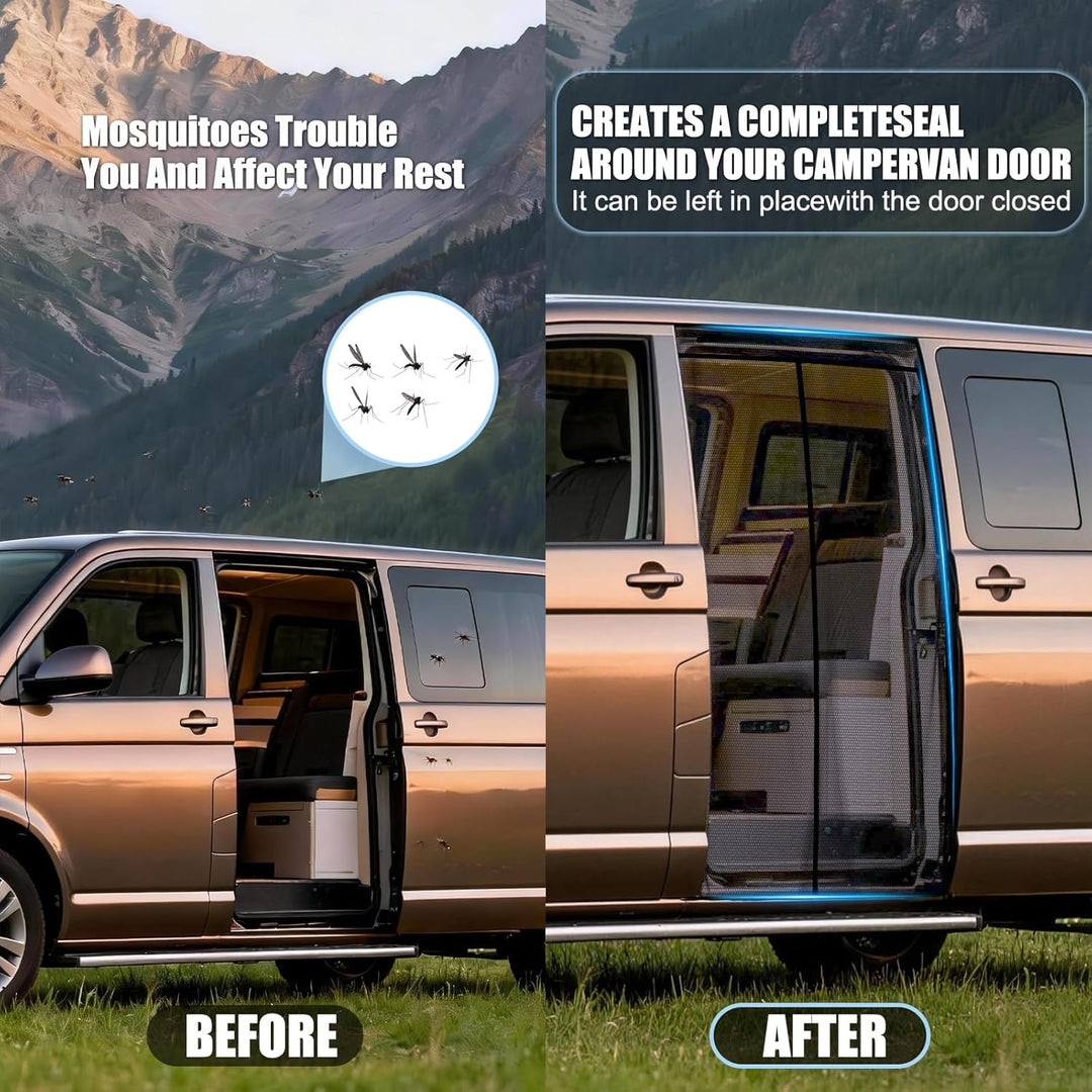 Moskitonetz Magnetisch für VW T5 T6 Schiebetür | Insektennetz & Fliegengitter mit Schattennetz | Son