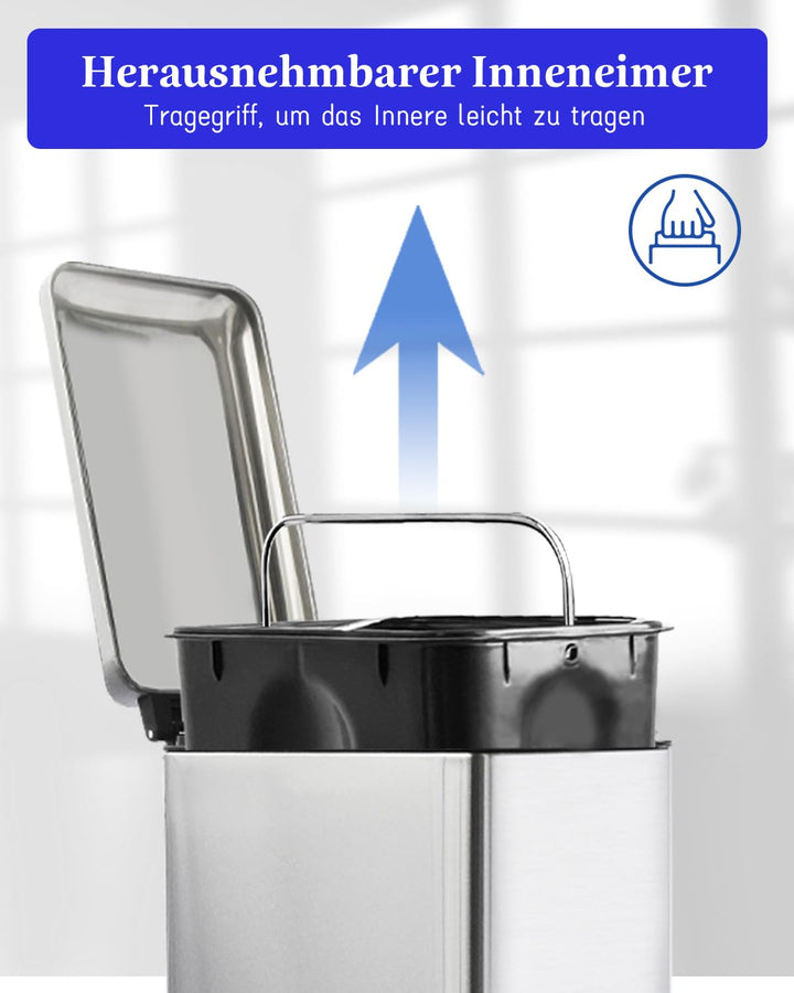 Mülleimer Bad 5L,Rechteckiger Tretmülleimer mit Deckel Mülleimer aus Edelstahl,Schlank Mülleimer mit