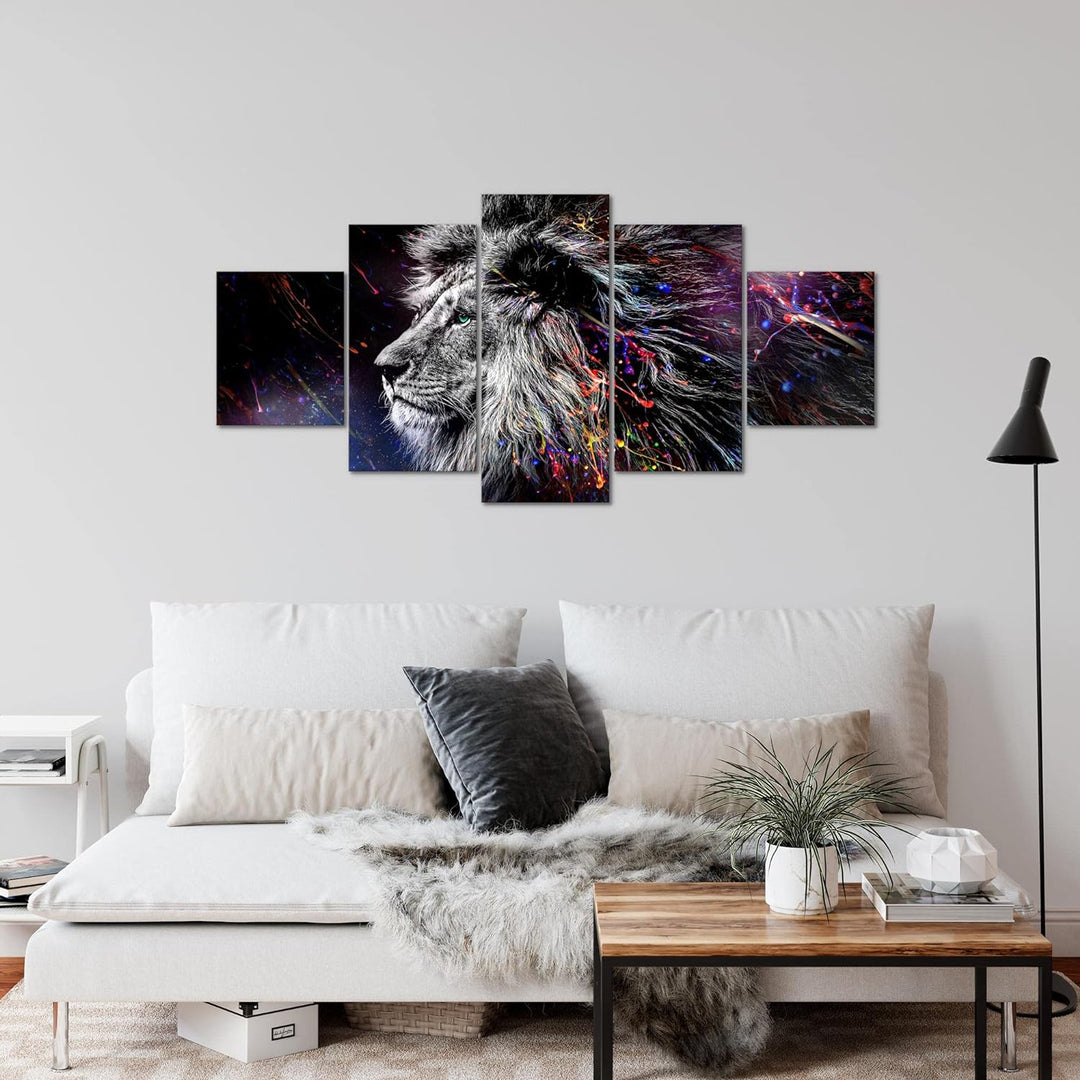 Runa Art Wandbilder Löwe 5 Teilig Bild auf Vlies Leinwand Deko Wohnzimmer Schlafzimmer Graffiti Schw