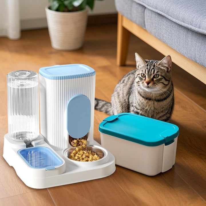 Automatischer Futterspender für Katzen, 2-in-1 Futterstation für Haustiere, Trockenfutterspender mit