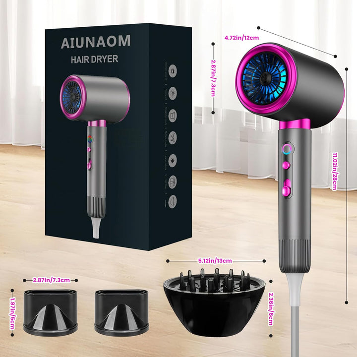AIUNAOM 2400W Föhn, Fön, Silent Ionen Haartrockner mit 1 Diffusor & 2 Konzentratoren, 3 Geschwindigk