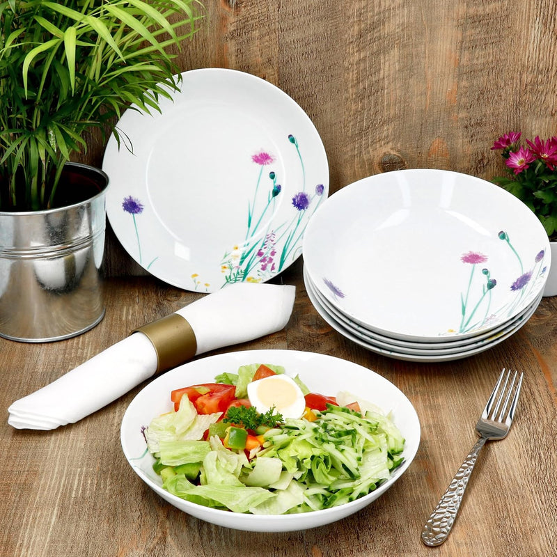 MamboCat 6er Set Marie Suppenteller I 400ml I Porzellan-Geschirr mit Blumenwiese-Dekor für 6 Persone