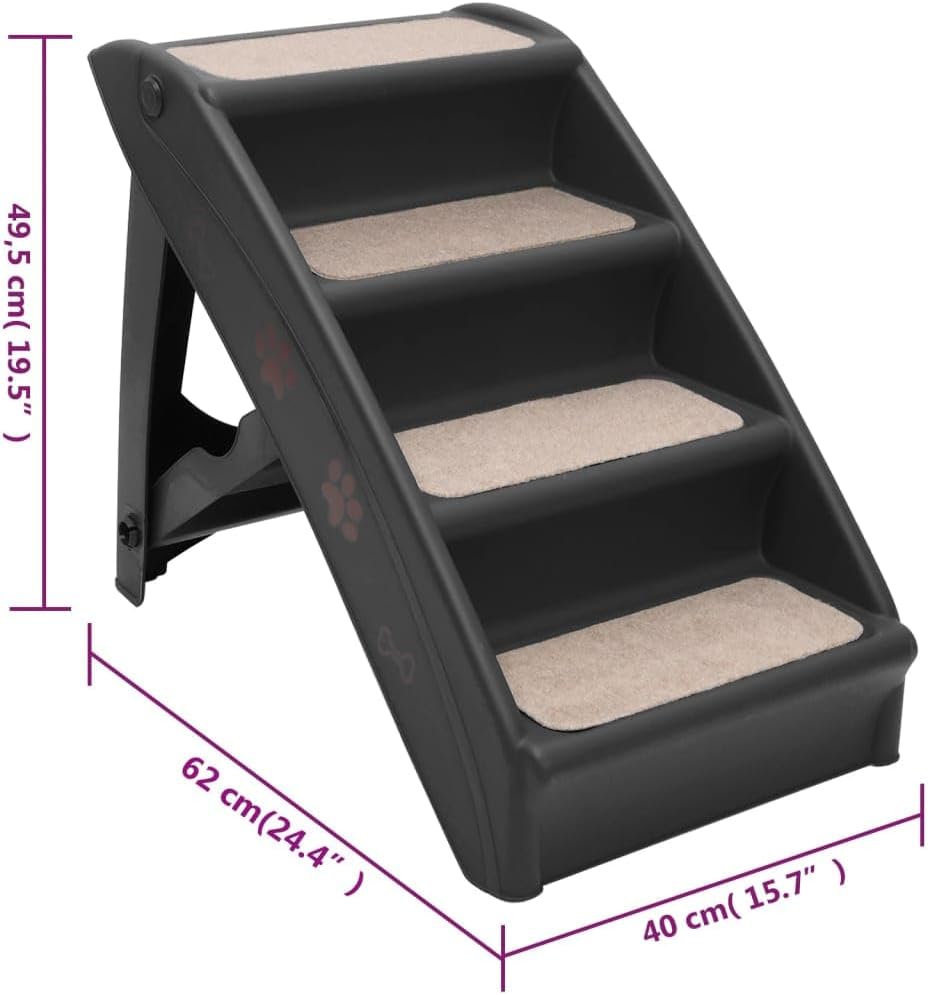 vidaXL Hundetreppe Klappbar Schwarz Haustiertreppe Katzentreppe Einstiegshilfe, Schwarz