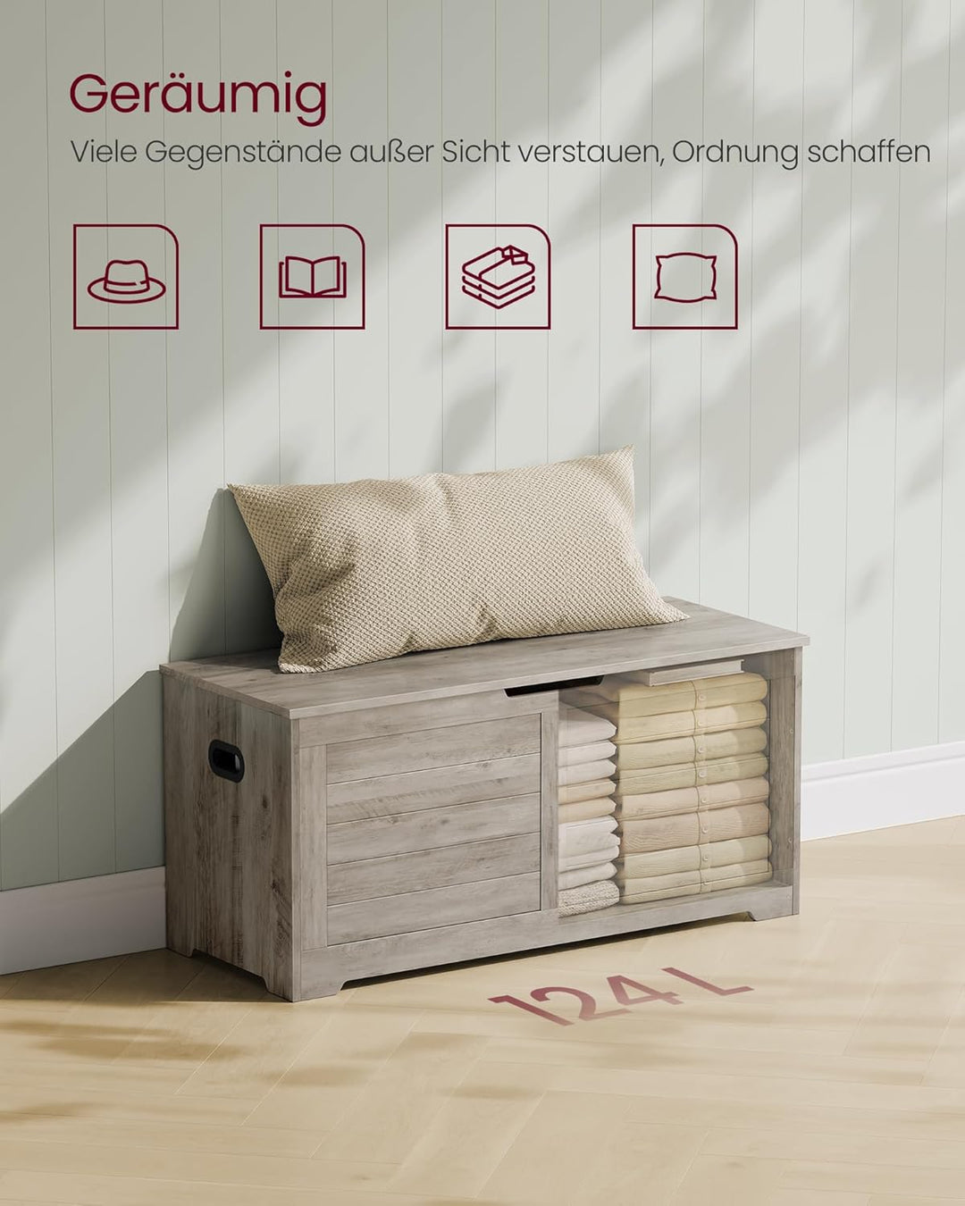 VASAGLE Schuhbank, Sitzbank mit Stauraum, Sitztruhe mit 2 Sicherheitsscharnieren, Aufbewahrungsschra