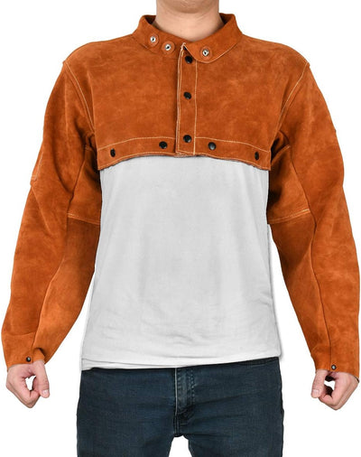 LeaSeek Schweisser Jacke aus Leder, Flammhemmende Schweisserschürze Schutzkleidung für Holzarbeiter