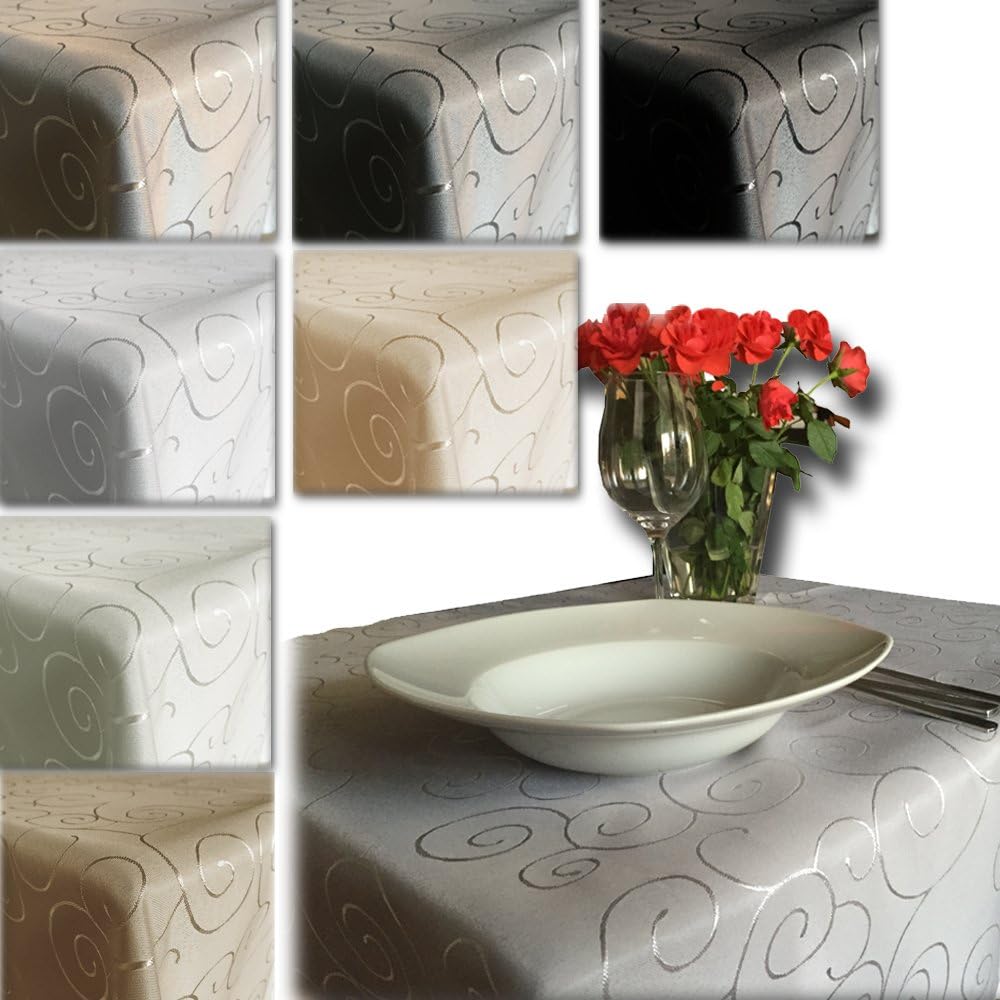 JEMIDI Tischdecke Ornamente Seidenglanz Edel Tisch Decke Tafeldecke 31 Grössen und 7 Farben Creme Ov