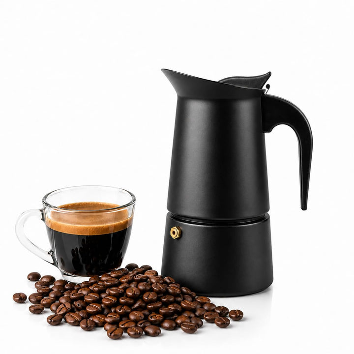 ROYAL SWISS® Edelstahl Mokkakanne 4 Tassen – Espressokocher Induktion | Italienischer Kaffeekocher |