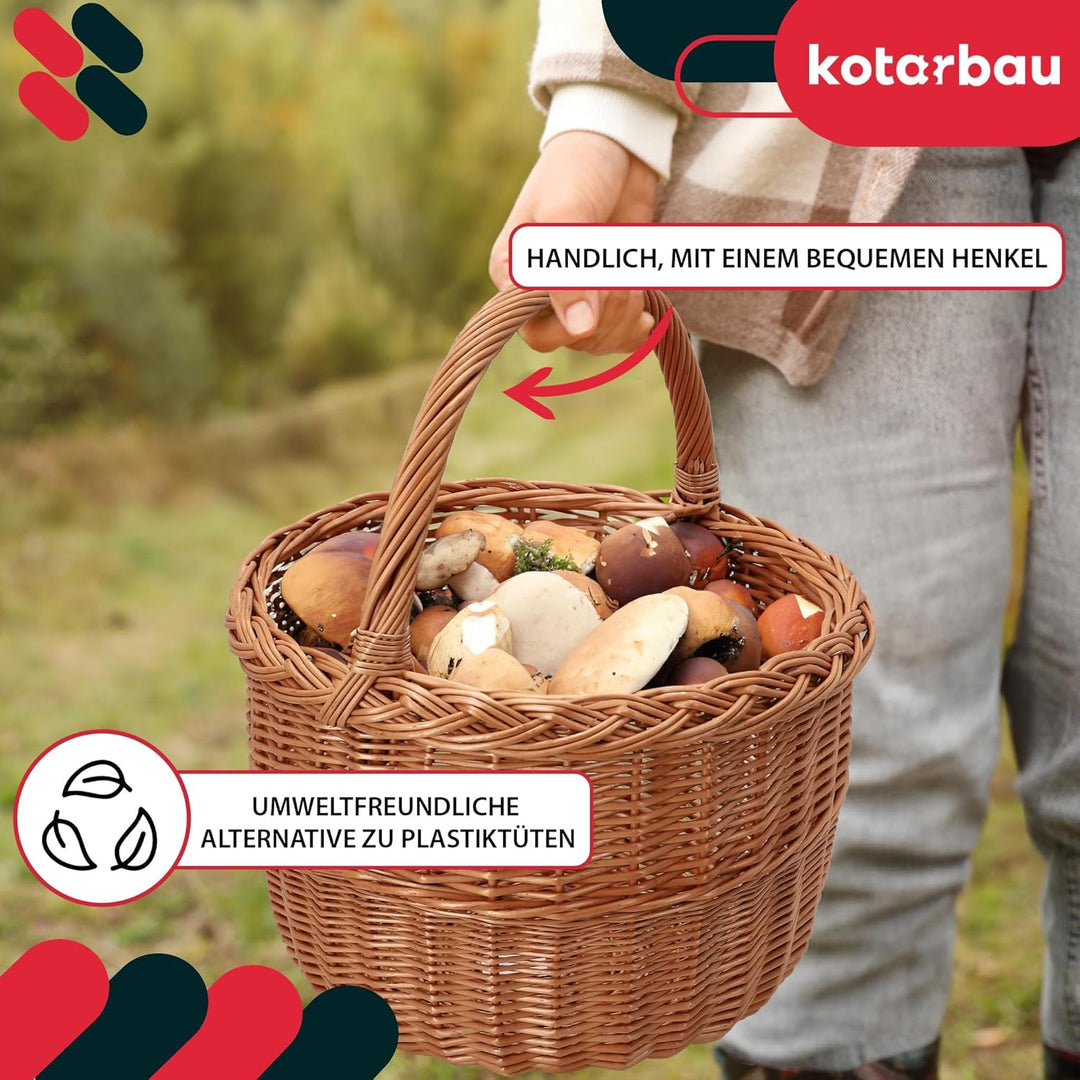 KOTARBAU® Einkaufskorb - Aufbewahrungskorb - Korb Geflochten - ⌀ 30 cm - Pilzkorb – Korb für Obst –