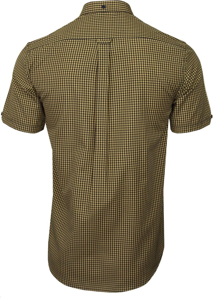 Xact Herren Kurzarmhemd mit Gingham-Karo, Button-Down-Kragen, Normale Passform L Mustard/ Navy, L Mu