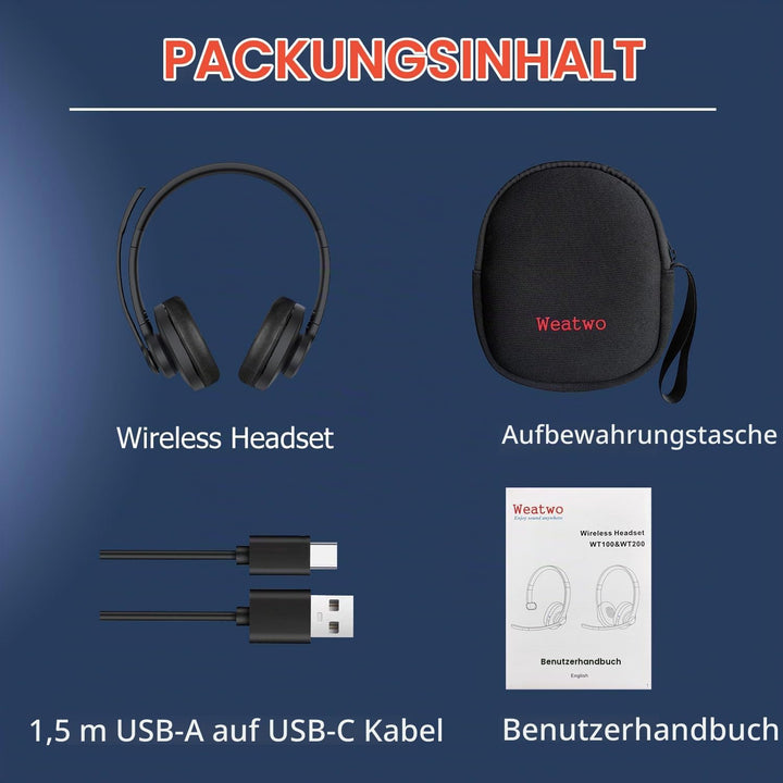 Bluetooth Headset V5.1 Klasse 1, Wireless Headset mit CVC8.0 Dual Mikrofon Noise Cancelling Headset