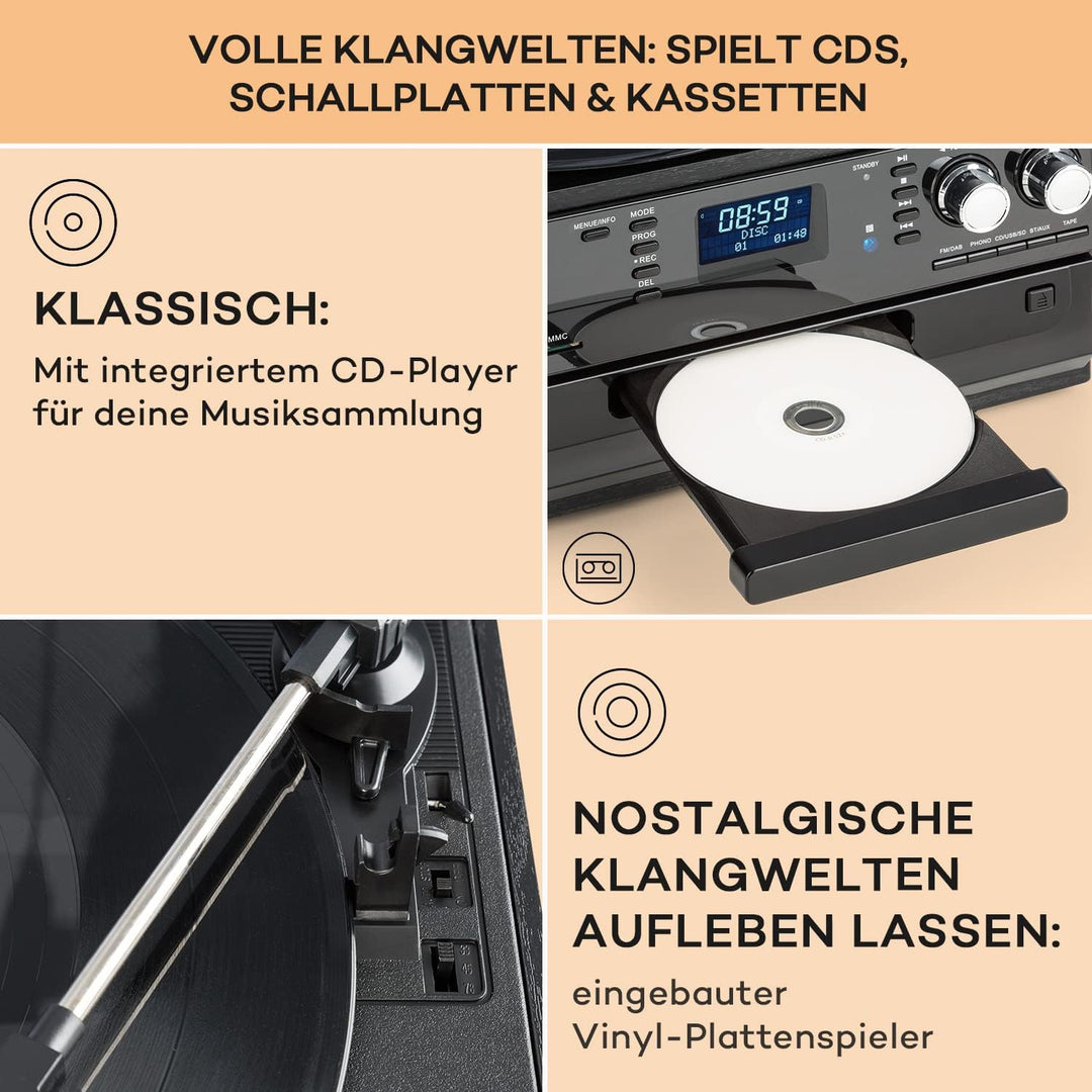 Auna Plattenspieler für Schallplatten, Plattenspieler mit Lautsprecher, CD-Player, USB & DAB Radio,