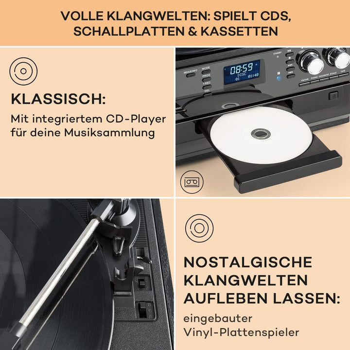 Auna Plattenspieler für Schallplatten, Plattenspieler mit Lautsprecher, CD-Player, USB & DAB Radio,