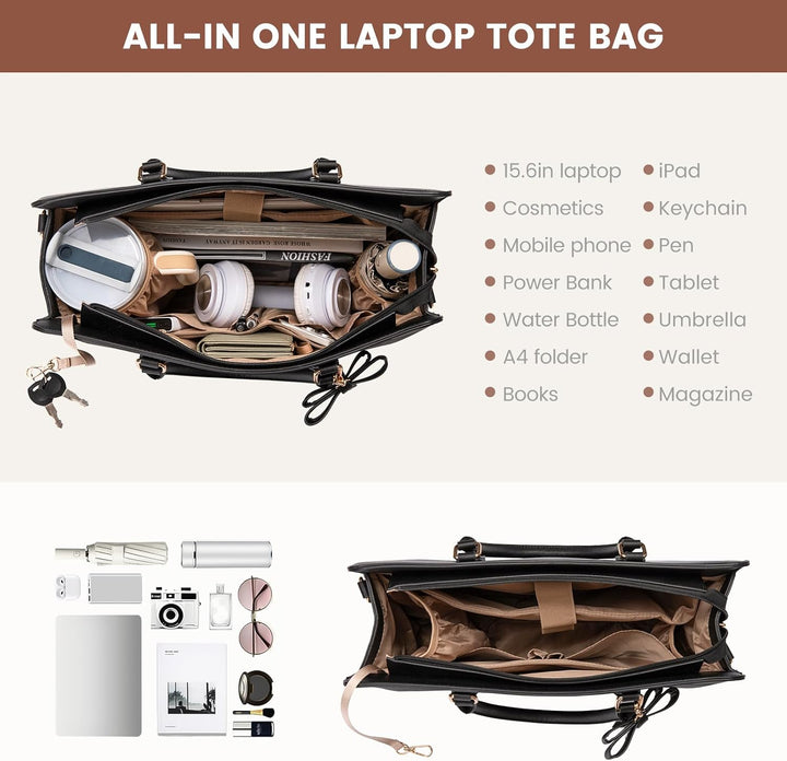LOVEVOOK Handtasche Damen Gross, 15,6 Zoll Laptoptasche Arbeitstasche Elegant Uni Tasche Bürotasche