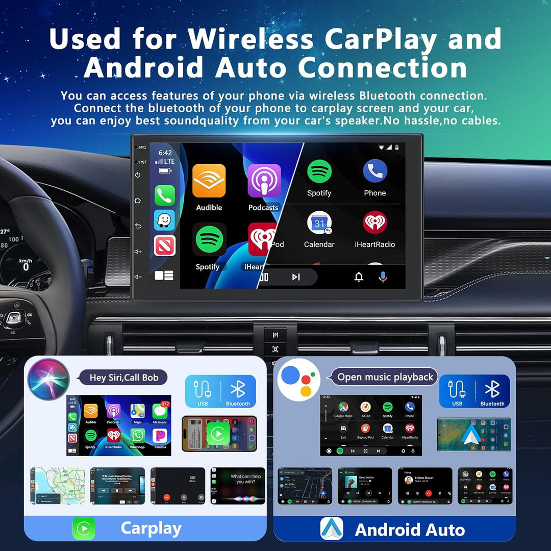 [6+128G] Autoradio mit Kabelloses A-pple Carplay/Android Auto, 7 Zoll 2 Din Android 13 Bildschirm To