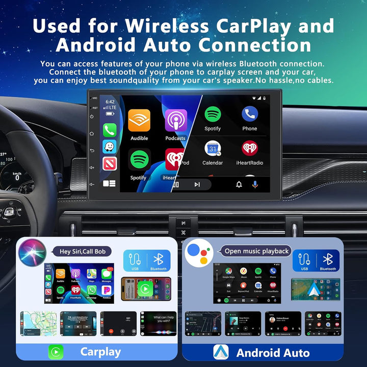 [6+128G] Autoradio mit Kabelloses A-pple Carplay/Android Auto, 7 Zoll 2 Din Android 13 Bildschirm To