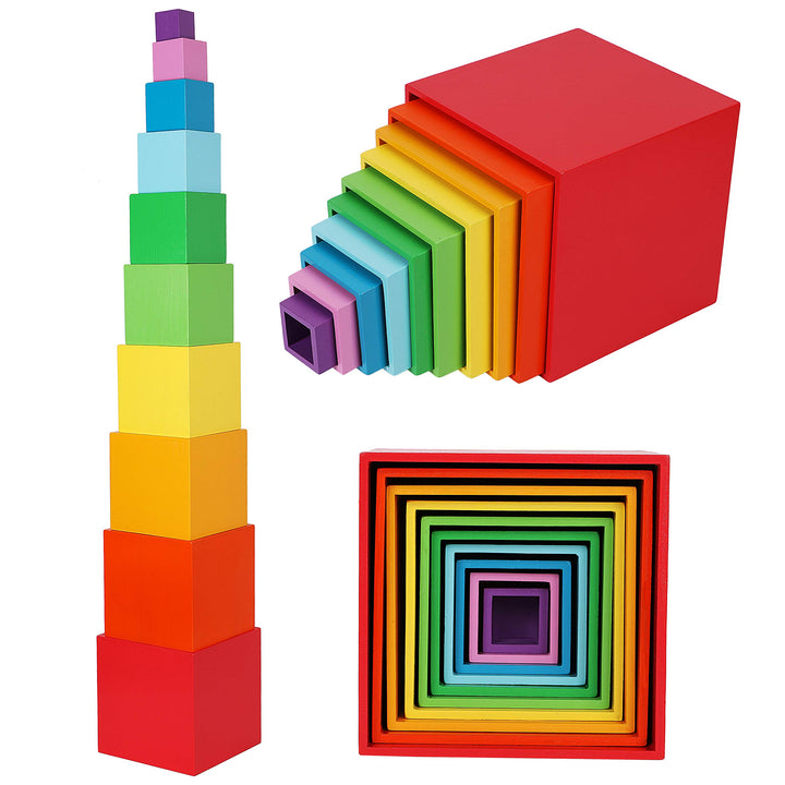 Toys of Wood Oxford Holzstapelbox Regenbogen-Farben-Nesting und Sorting Cups Blöcke für Kleinkinder-