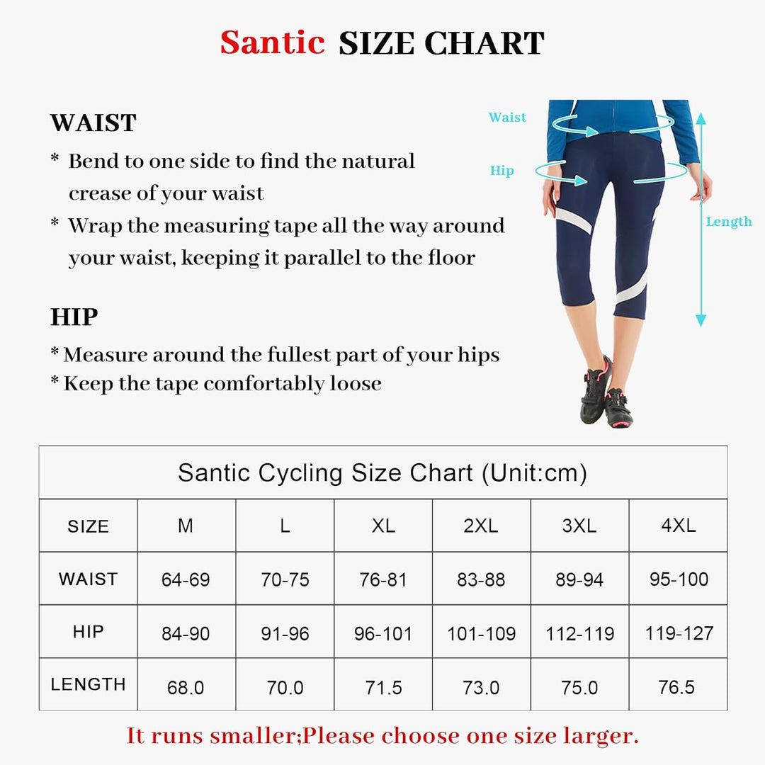 Santic Fahrradhose Damen Gepolstert 3/4 Radsport Hosen Für Damen Bike Shorts mit Taschen UPF50+ Elas