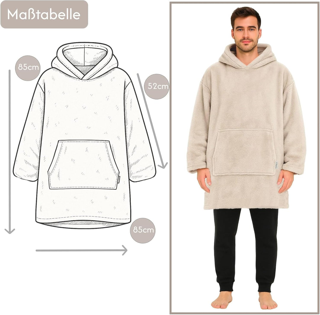Hoodie Decke mit Ärmeln - Plüsch Sherpa Deckenpullover Oversize Kuscheldecke zum anziehen Kuschelpul