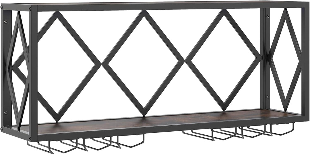 COSTWAY Weinregal Wand mit LED Beleuchtung, 2 Ebenen Flaschenregal Holz mit Metallrahmen, mit 6 Reih