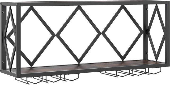 COSTWAY Weinregal Wand mit LED Beleuchtung, 2 Ebenen Flaschenregal Holz mit Metallrahmen, mit 6 Reih