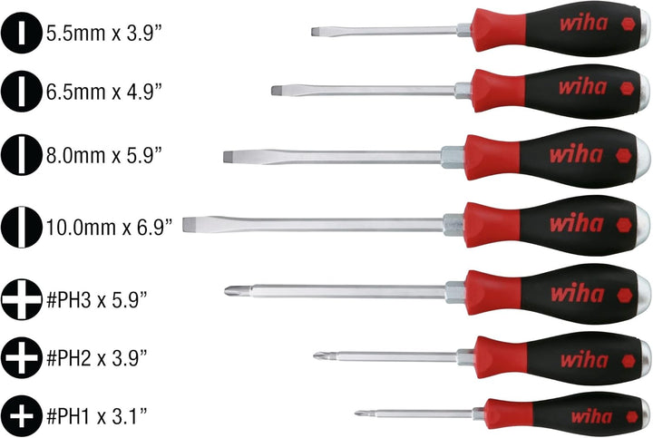 Wiha 53097 SoftFinish X Schlitz- und Kreuzschlitzschraubendreher-Set, 7-teilig