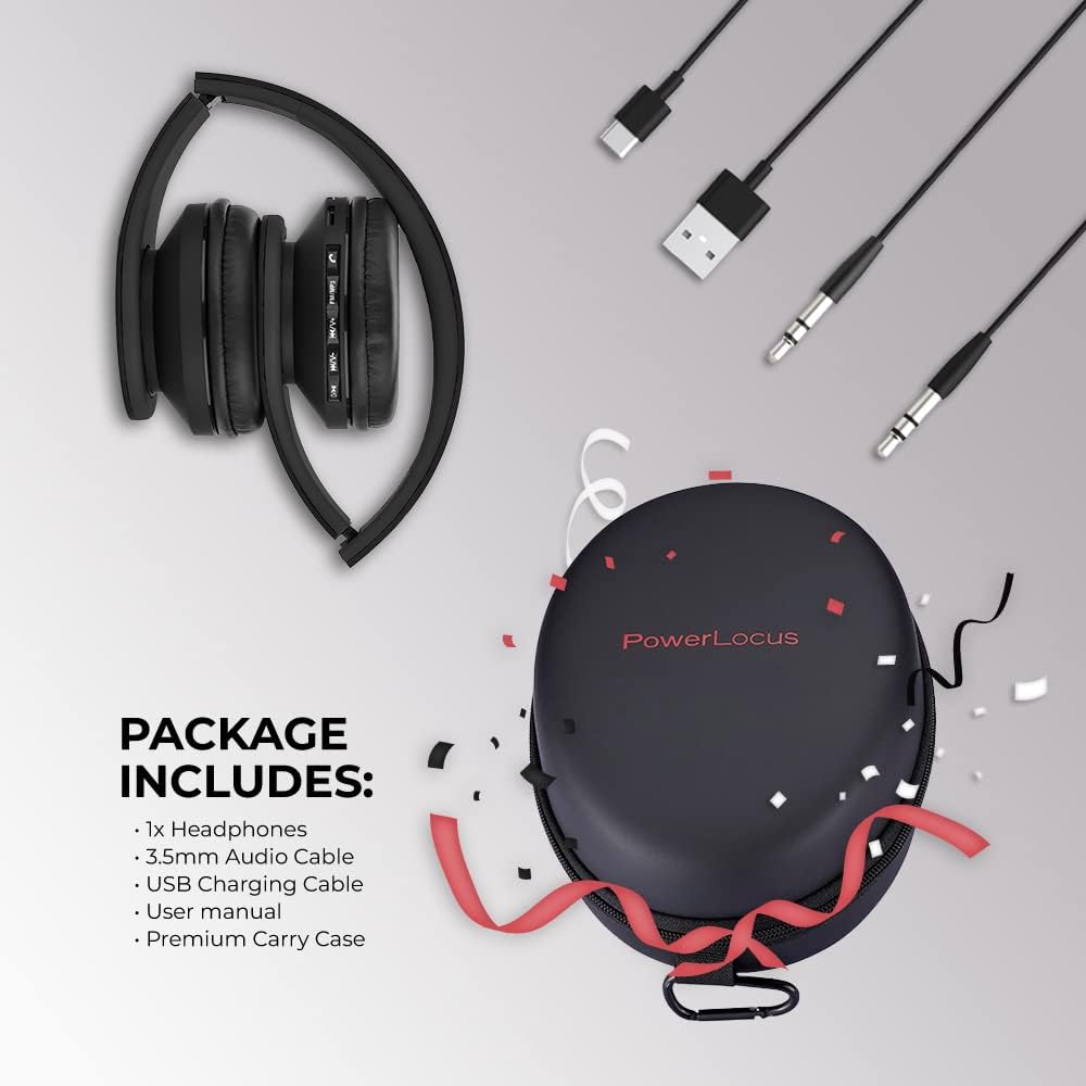 PowerLocus Bluetooth Kopfhörer Over Ear, Kabellose Kopfhörer, HiFi Stereo, Faltbare Kopfhörer mit Mi