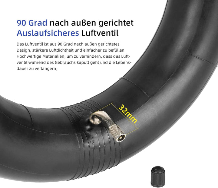 ulip 2 Stück E-Scooter Schlauch 90/65-6.5 (11 Zoll)- Abgewinkeltes Ventil 90/90 - Kompatibel mit 90/