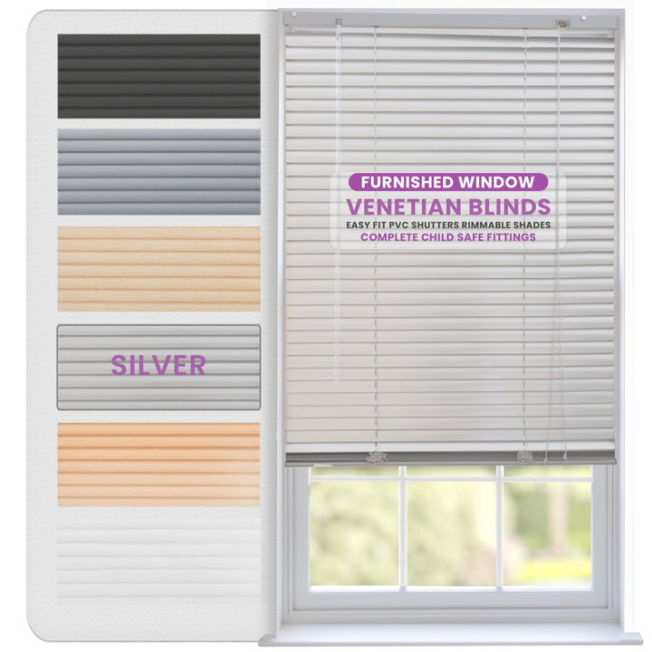 FURNISHED Jalousien für Fenster, PVC-Rollos leicht zu montieren, zuschneidbar, 25-mm Lamellen, kinde