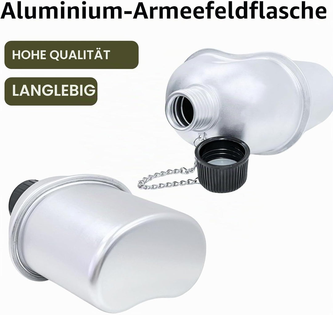BeGrit Aluminium Feldflaschenbecher Tragbar 850ML Militär Überleben Trinkflasche Camping Wasserflasc