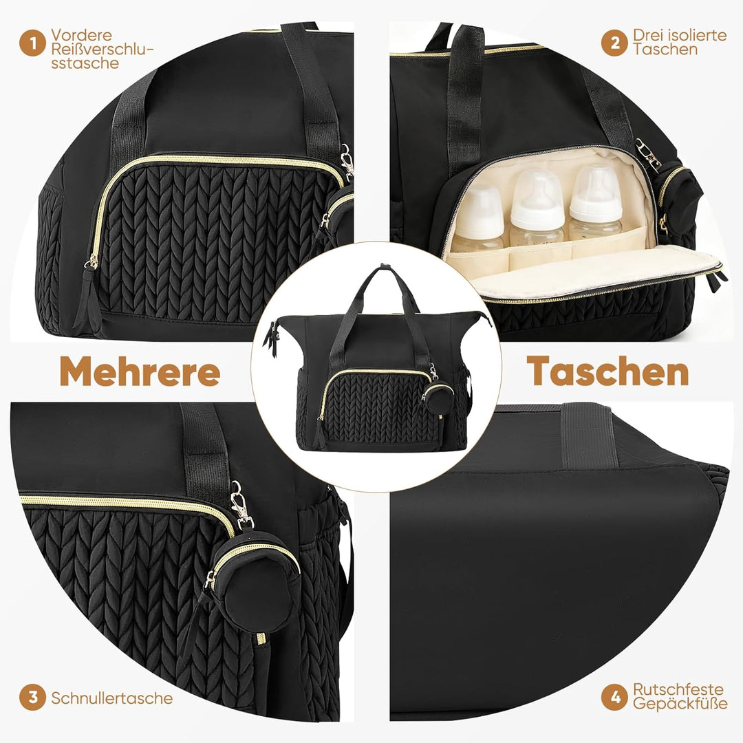 Wickeltasche mit Schnullertasche und Wickelunterlage, Baby Wickeltasche Gross mit Isoliertasche und