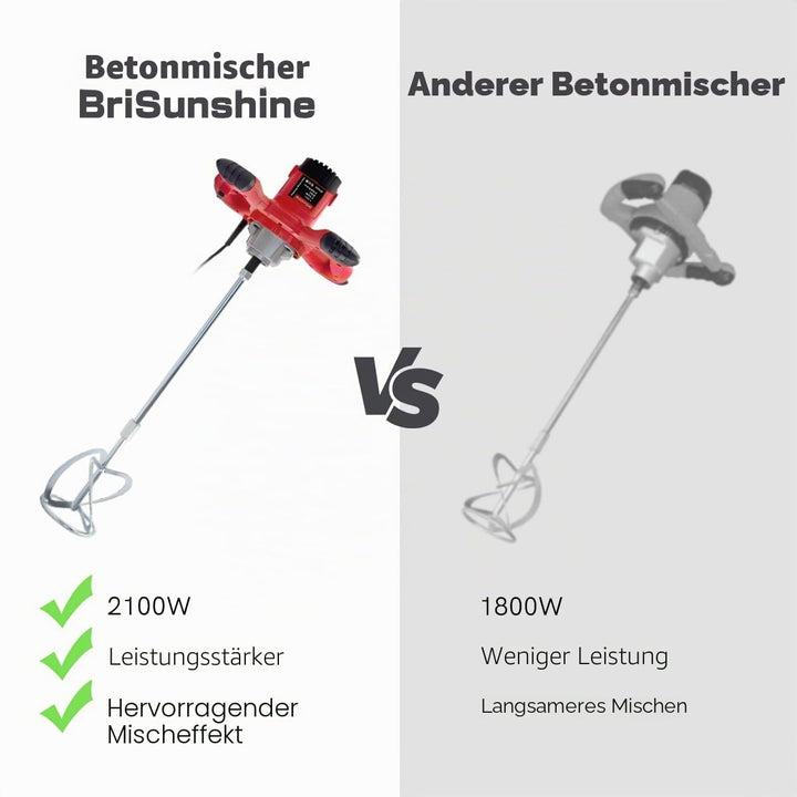 BriSunshine Mörtelrührer Rührgerät (2100W, 0-800r/min Drehzahl, 6 einstellbaren Geschwindigkeiten, A
