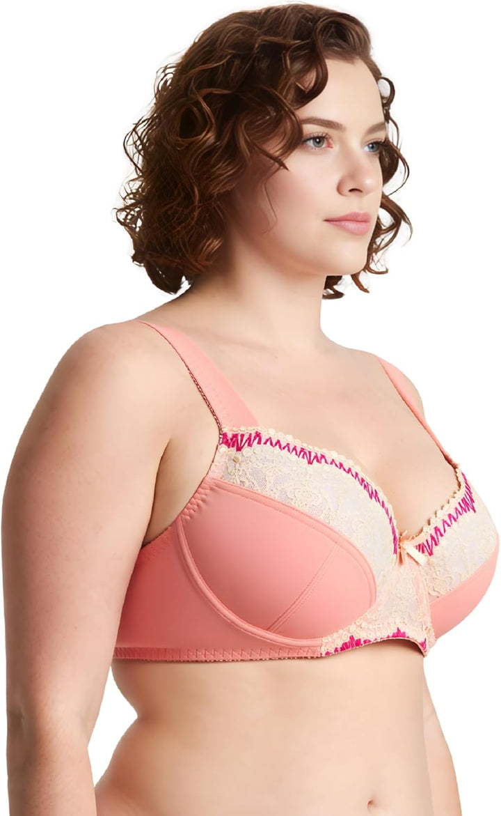 Curve Muse Damen Übergrösse Minimizer Bügel-BH mit Stickspitze - 2er Pack 75C Braun, Pfirsich Bernst