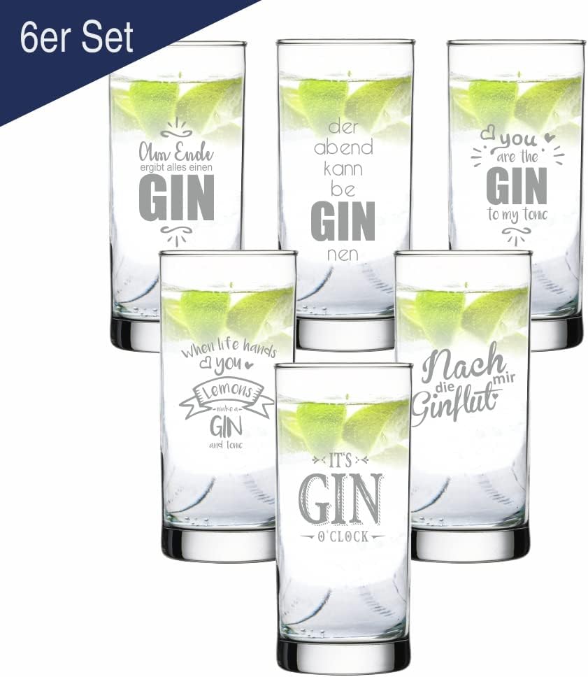 4you Design 6-er Set Gin Gläser mit Sprüchen – Geschenkidee zu