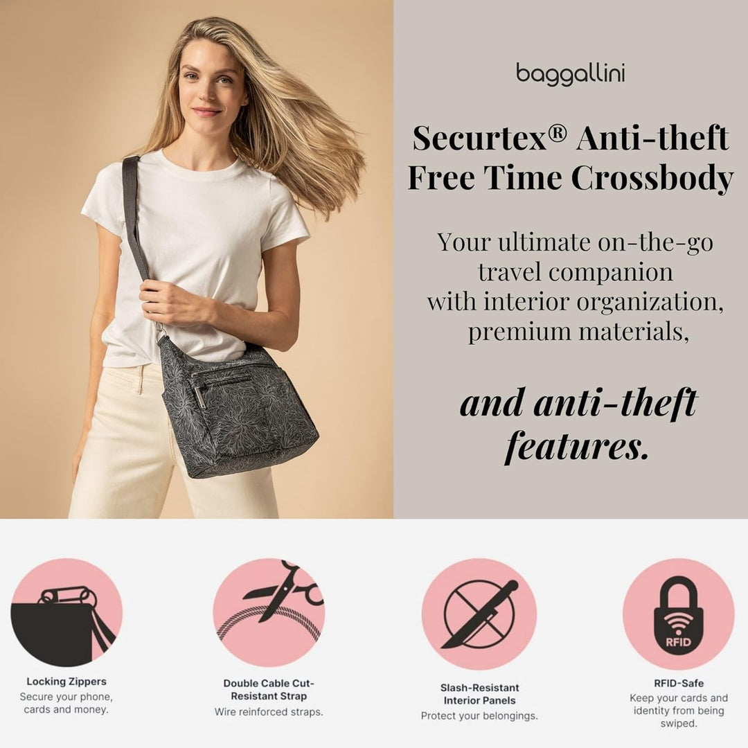 Baggallini Damen Securtex Anti-diebstahl-umhängetasche Crossbody Anthrazit, Anthrazit