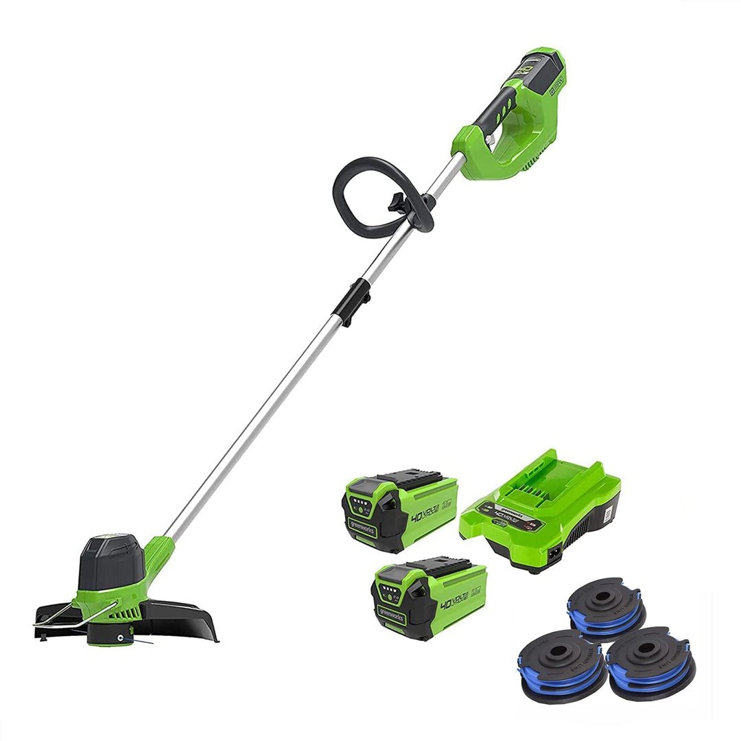 Greenworks Akku-Rasentrimmer 40V 30cm, 3er-Pack Spule mit 2X2Ah Akku und Ladegerät Akku 2X2Ah+Spule