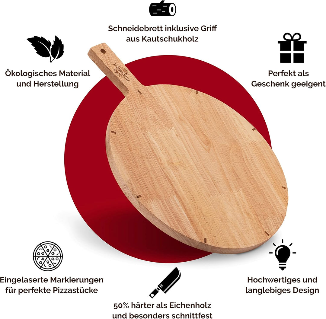 Pizzateller Holz, Pizzabrett aus Kautschukholz, Pizza-Zubehör zu Hause, Schneidebrett rund, Plate ,