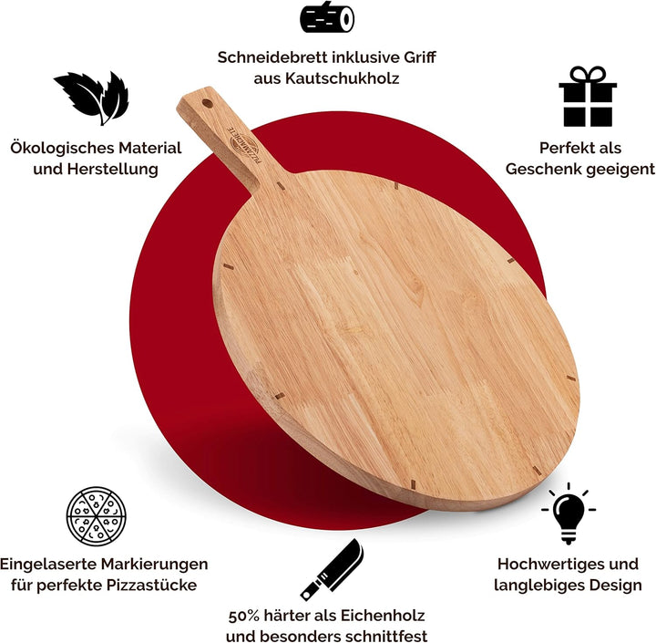 Pizzateller Holz, Pizzabrett aus Kautschukholz, Pizza-Zubehör zu Hause, Schneidebrett rund, Plate ,