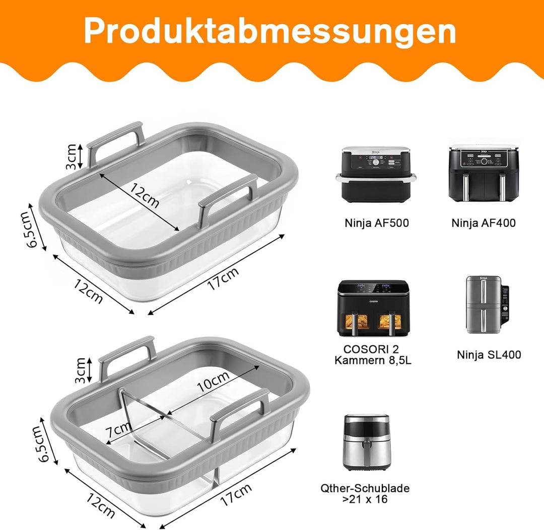 ERWEY Auflaufform Airfryer 2 Stück für Ninja AF400EU/AF500EU/SL400EU/COSORI Heissluftfritteuse 2 Kam