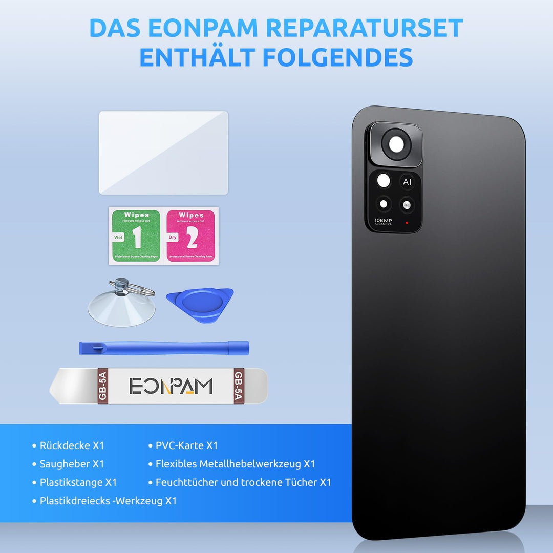 Eonpam Akkudeckel für Xiaomi Redmi Note 11 Pro 5G Rückseite Glas Original Backcover Back Glas Ersatz